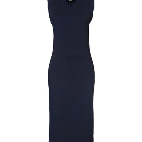MICHAEL MICHAEL KORS Stretch Viscose Ribbed Dress with Ruffles Dark Blue - Picture 2 of 8
